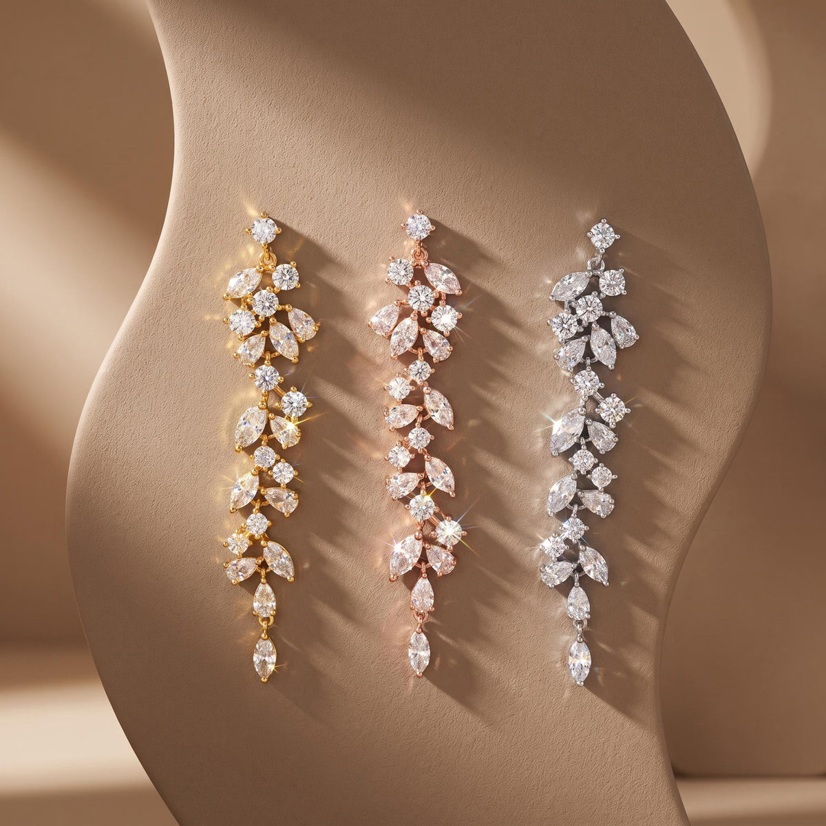 Bridal Earrings Silver Crystal Marquise Flower Wedding Jewelry