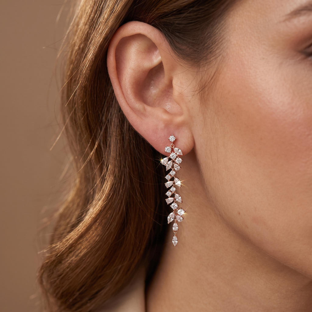 Long Crystal Bridal Earrings | Statement Wedding Drops in Gold, Rose Gold or Silver
