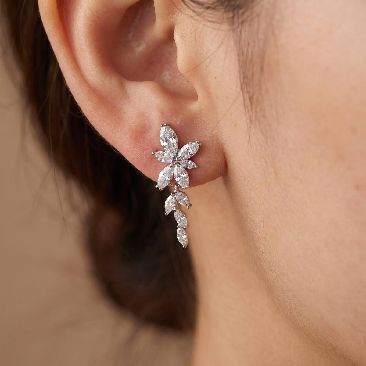 Crystal Bridal Earrings Silver Floral Drop Earrings Wedding Jewelry Marquise Crystal Bridal Gift