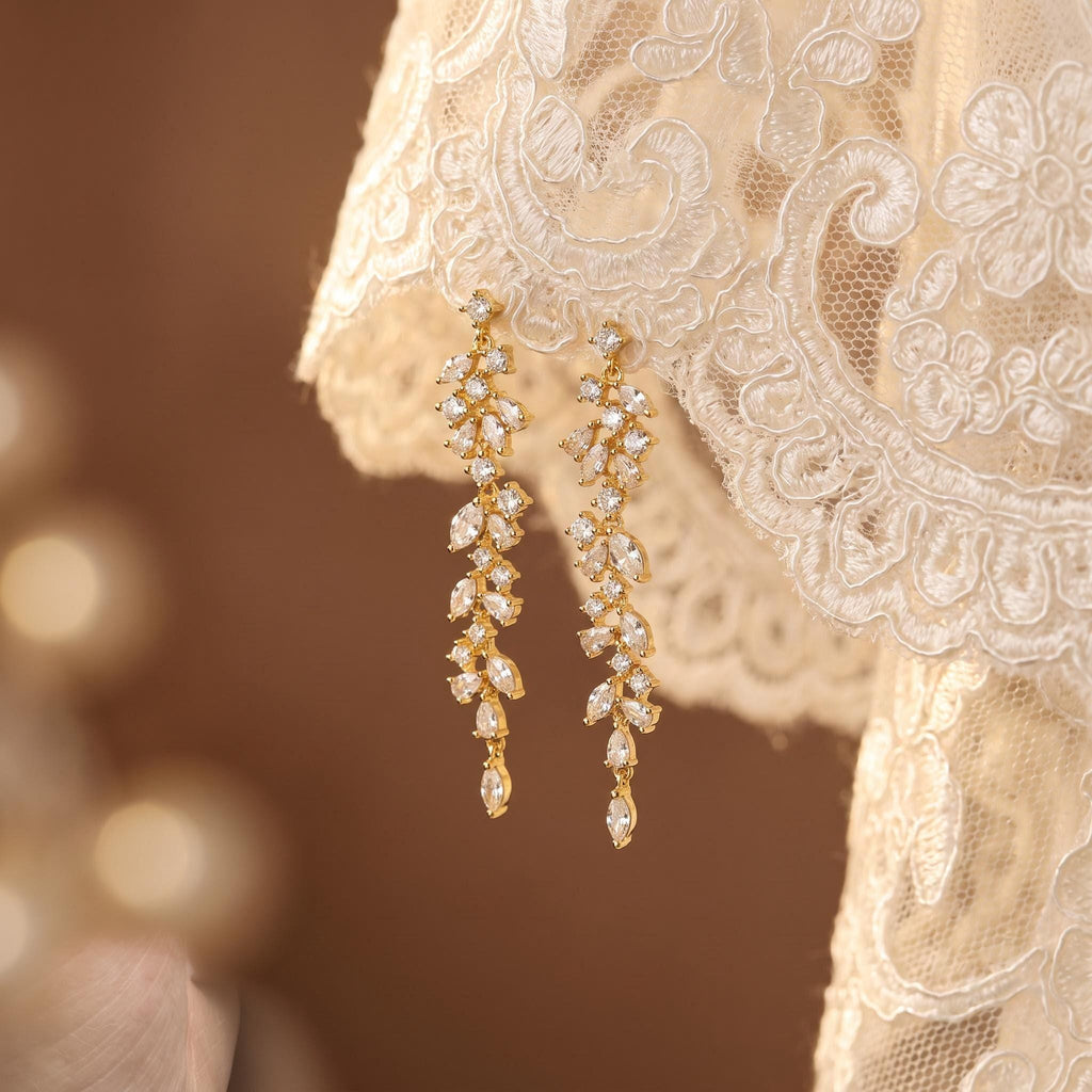 Bridal Earrings Silver Crystal Marquise Flower Wedding Jewelry