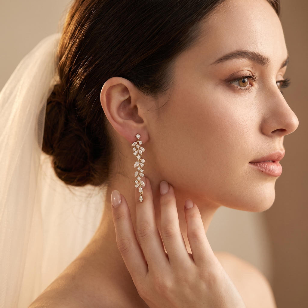 Bridal Earrings Silver Crystal Marquise Flower Wedding Jewelry