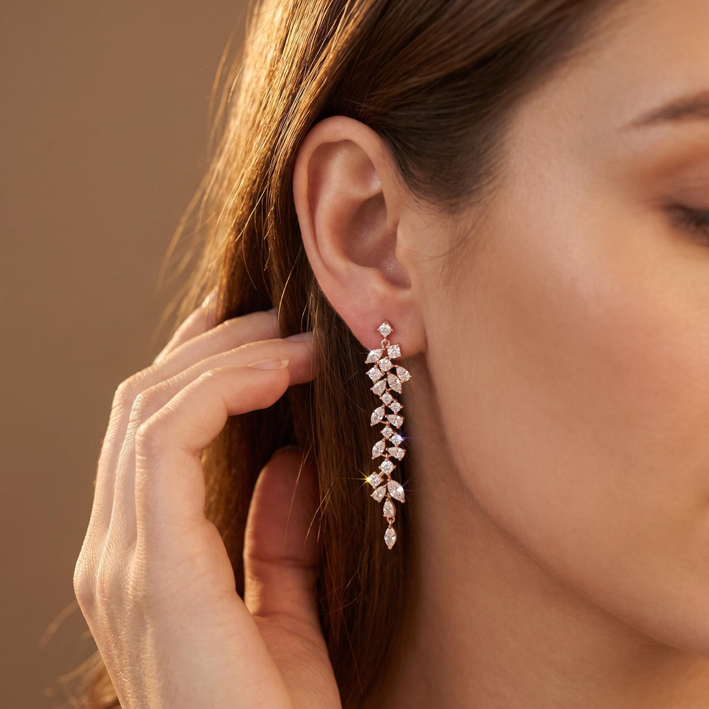 Bridal Earrings Silver Crystal Marquise Flower Wedding Jewelry