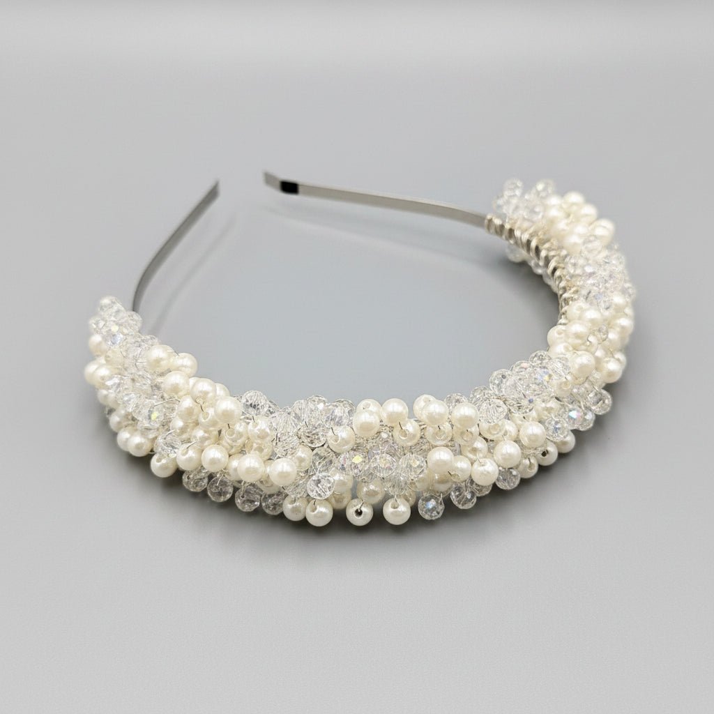 Ivory Perlen Tiara mit klaren Kristallen für Bräute - AVYRAA BRIDAL