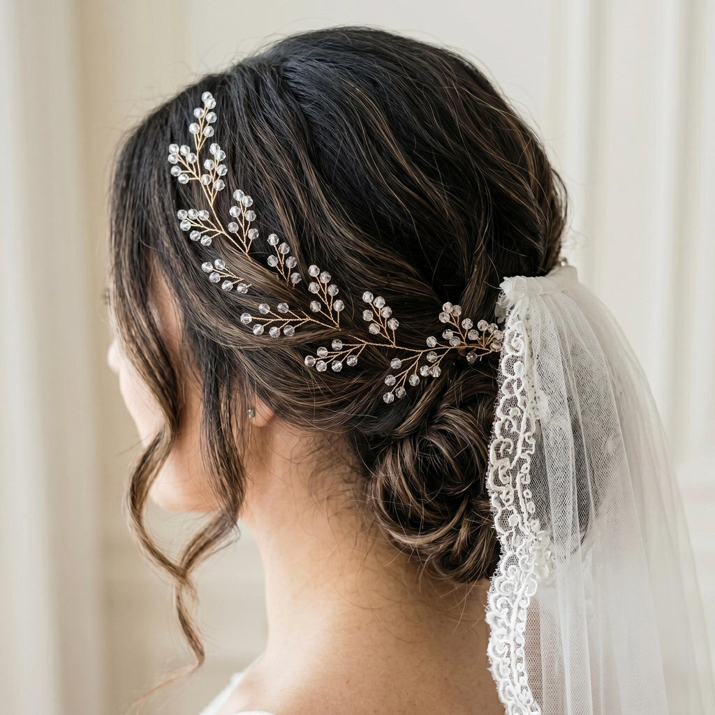 Klare Kristall Haarranke in Gold oder Silber für Bräute - AVYRAA BRIDAL