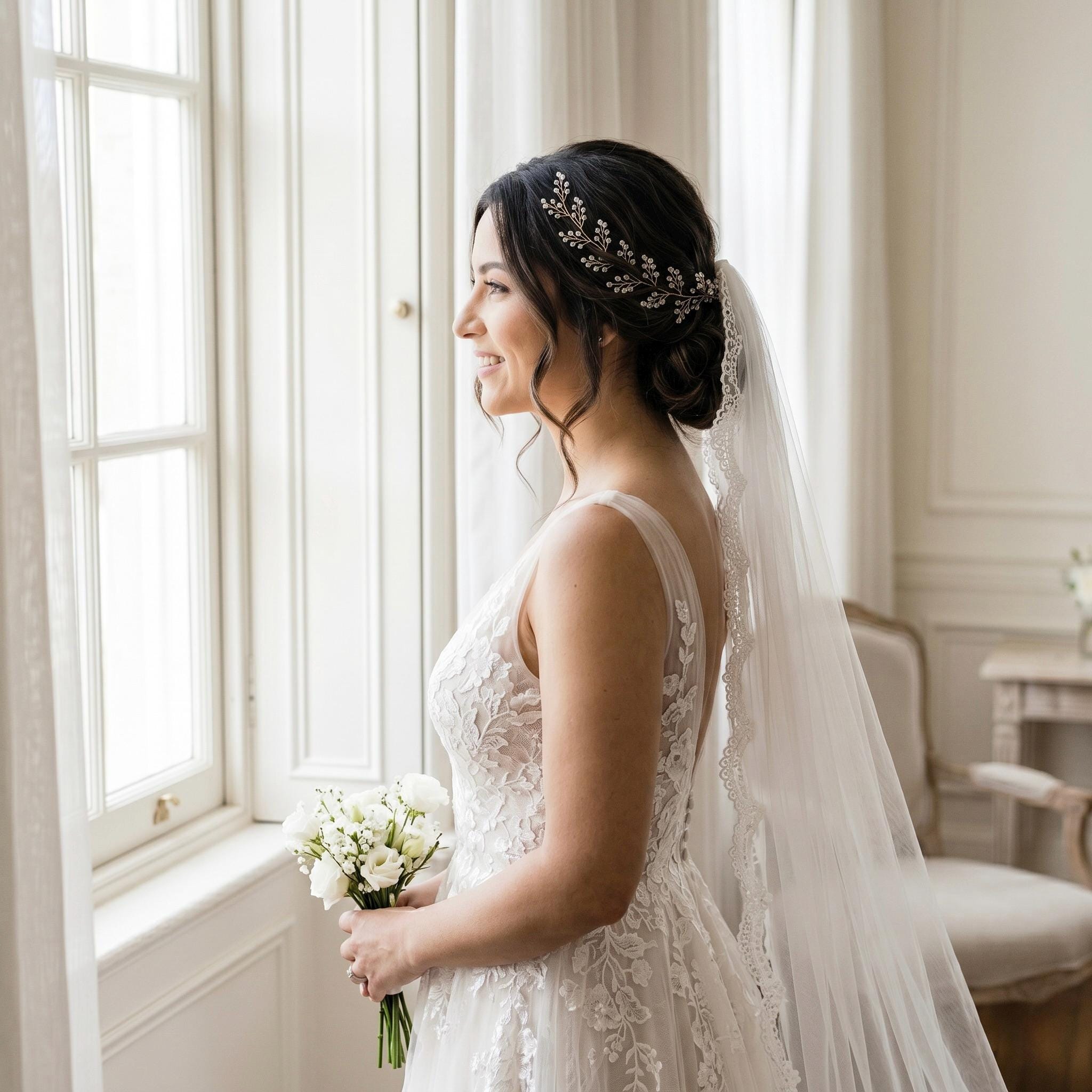 Klare Kristall Haarranke in Gold oder Silber für Bräute - AVYRAA BRIDAL