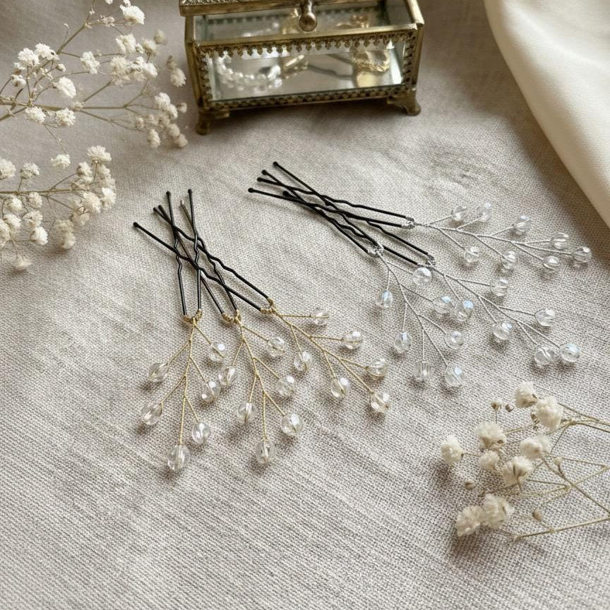 Kristall Haarnadeln Set in Gold oder Silber - AVYRAA BRIDAL