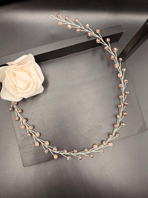 Kristall Haarreif in Kupfer - Champagner – handgefertigt, flexibel formbar, ideal für Brautfrisuren & festliche Looks - AVYRAA BRIDAL