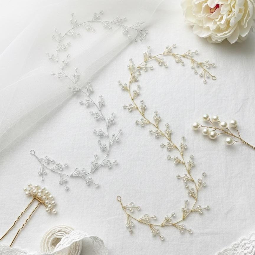Kristall Hair Vine in Gold oder Silber für Bräute - AVYRAA BRIDAL