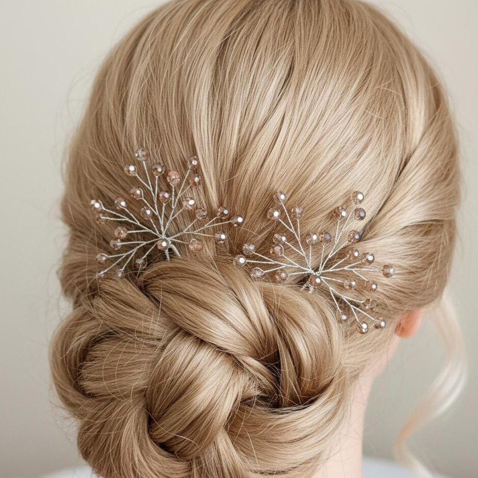 Kupfer - Champagner Kristall Haarnadeln für Brautfrisur, Handgemachter Braut Haarschmuck mit Bicolor Kristallen - AVYRAA BRIDAL