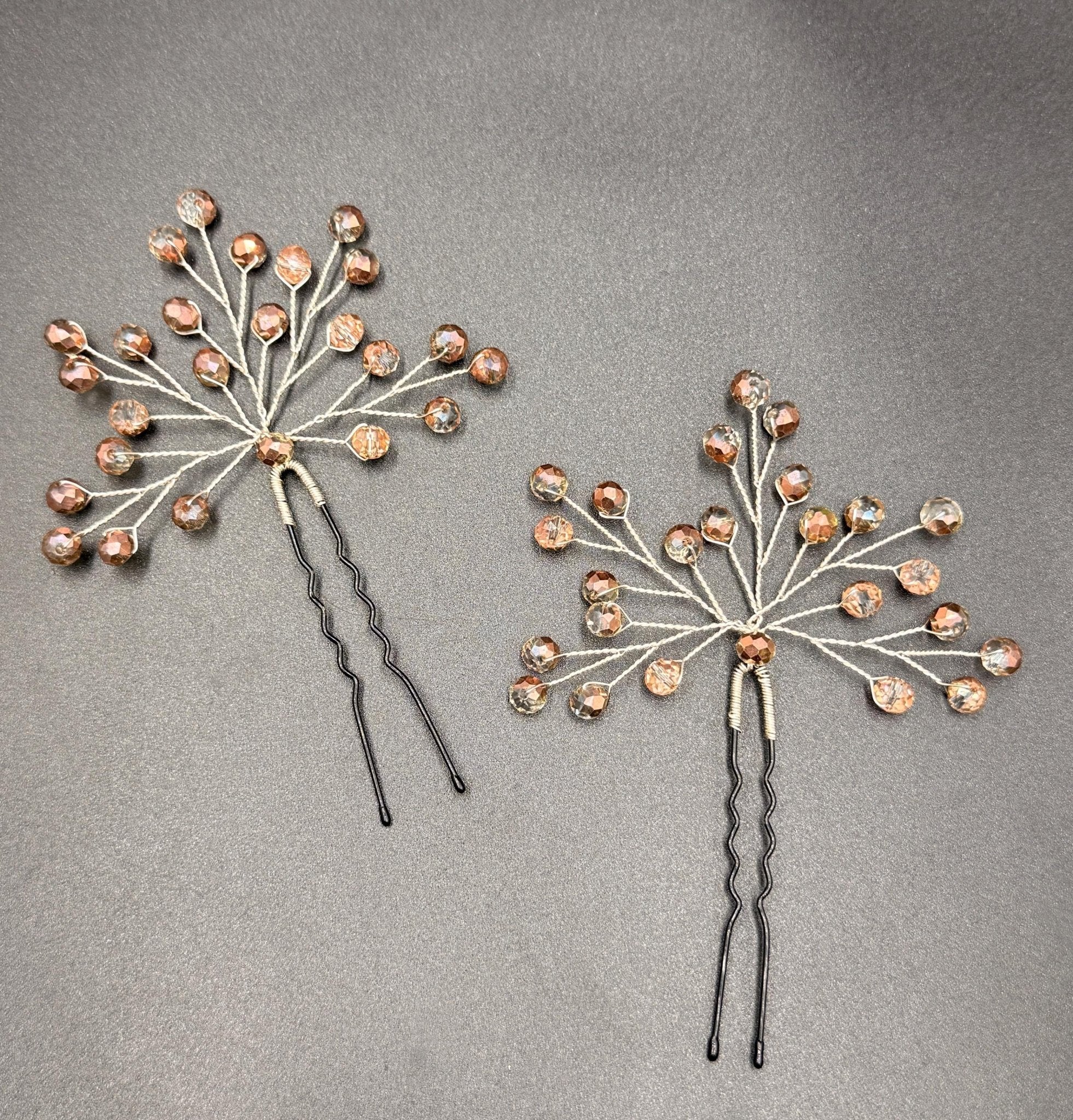 Kupfer - Champagner Kristall Haarnadeln für Brautfrisur, Handgemachter Braut Haarschmuck mit Bicolor Kristallen - AVYRAA BRIDAL