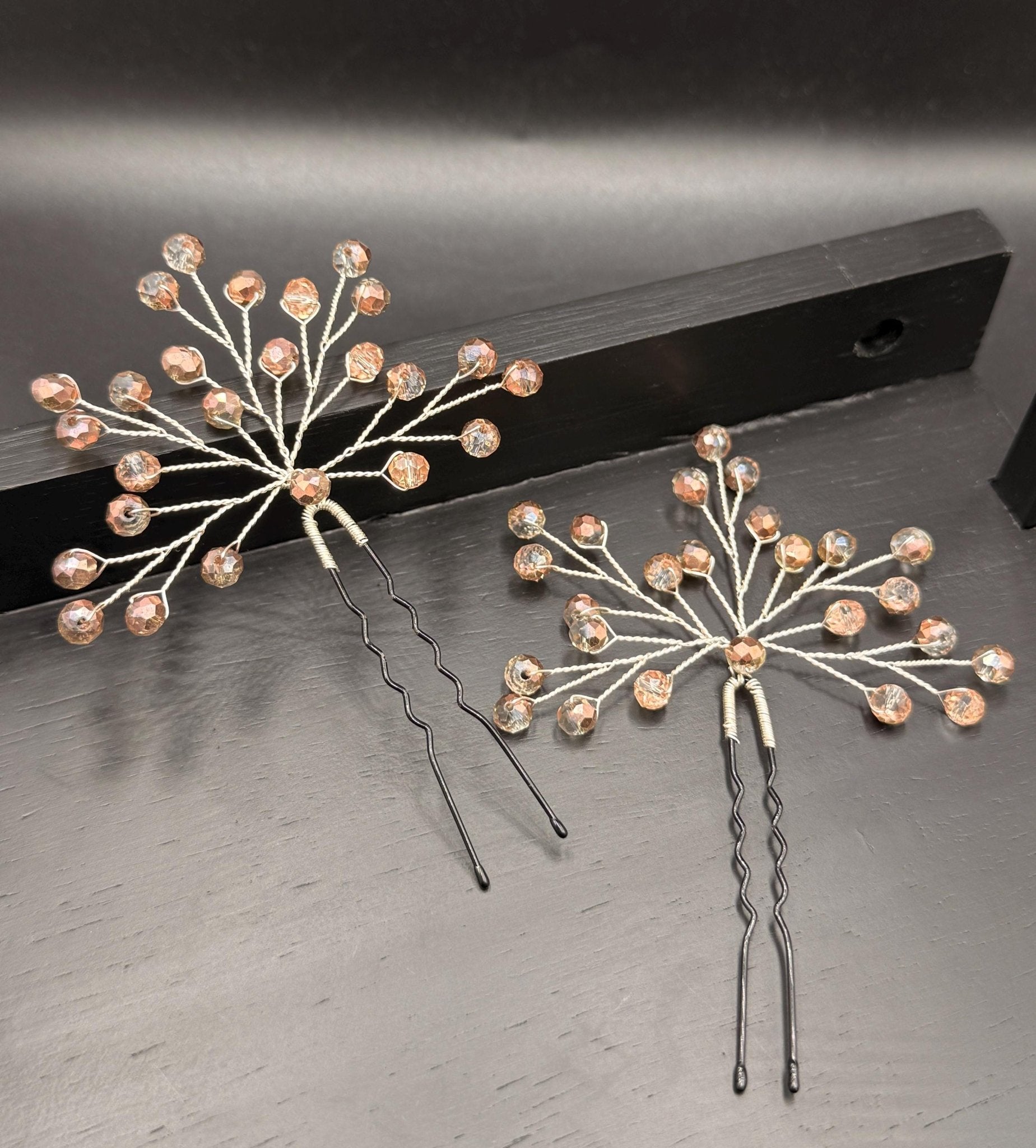 Kupfer - Champagner Kristall Haarnadeln für Brautfrisur, Handgemachter Braut Haarschmuck mit Bicolor Kristallen - AVYRAA BRIDAL