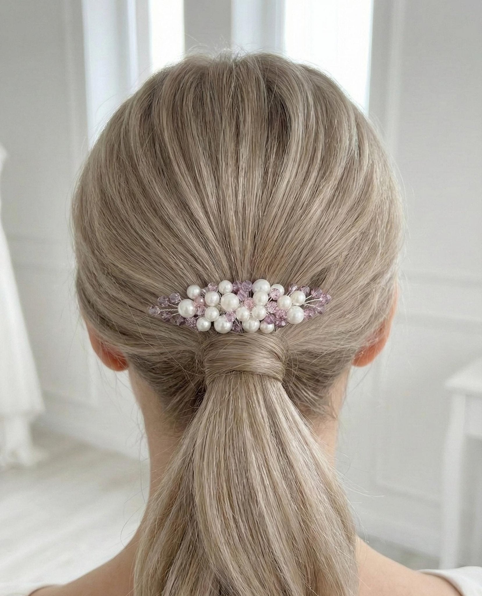 Lavendel Kristall Haarkamm Elfenbein Perlen Silber Braut Vintage Accessoire Romantisch Frisur Schmuck - AVYRAA BRIDAL