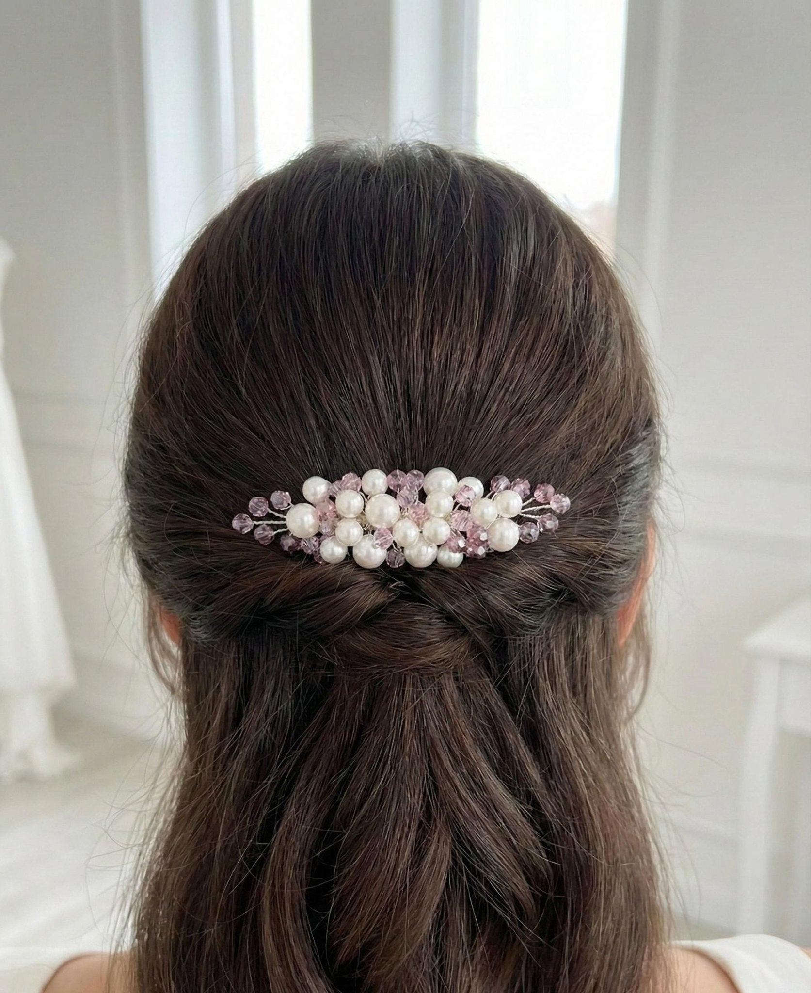 Lavendel Kristall Haarkamm Elfenbein Perlen Silber Braut Vintage Accessoire Romantisch Frisur Schmuck - AVYRAA BRIDAL
