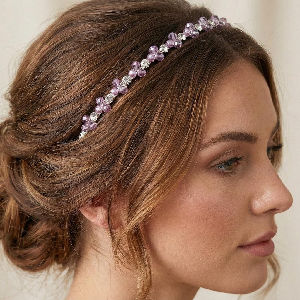 Leuchtendes Kristall - Haarband in Rosa, Handgefertigte Kronen - Tiara mit strahlenden rosafarbenen Kristallen, Schwarzer Metall - Haarreif - AVYRAA BRIDAL