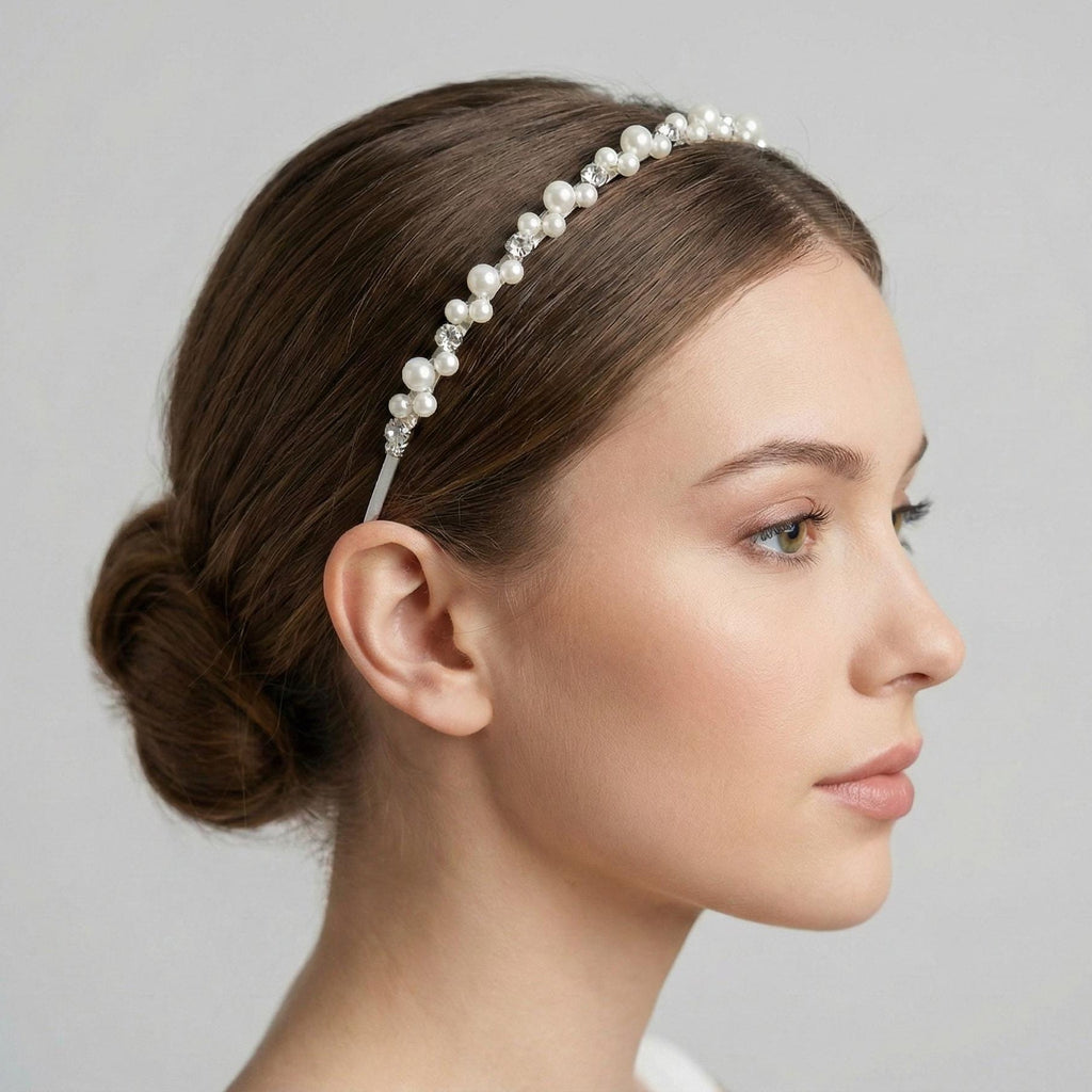 Perlen Braut Haarreif mit Kristallsteinen für Hochzeit - AVYRAA BRIDAL