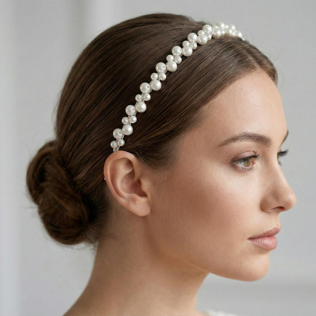 Perlen Haarreif für Brautfrisuren mit unterschiedlich großen Perlen - AVYRAA BRIDAL
