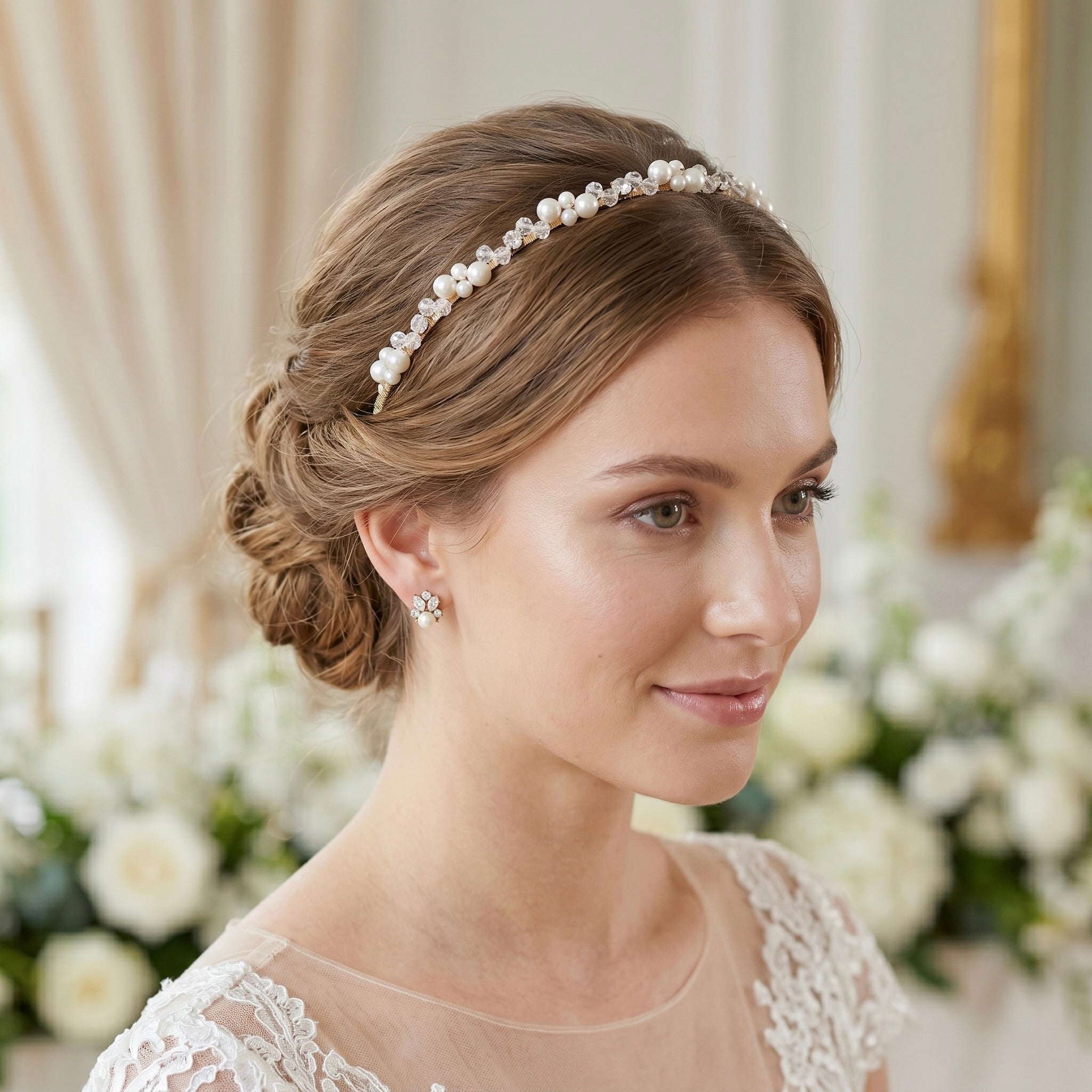 Perlen Kristall Haarreif für Braut, eleganter Hochzeit Haarschmuck - AVYRAA BRIDAL