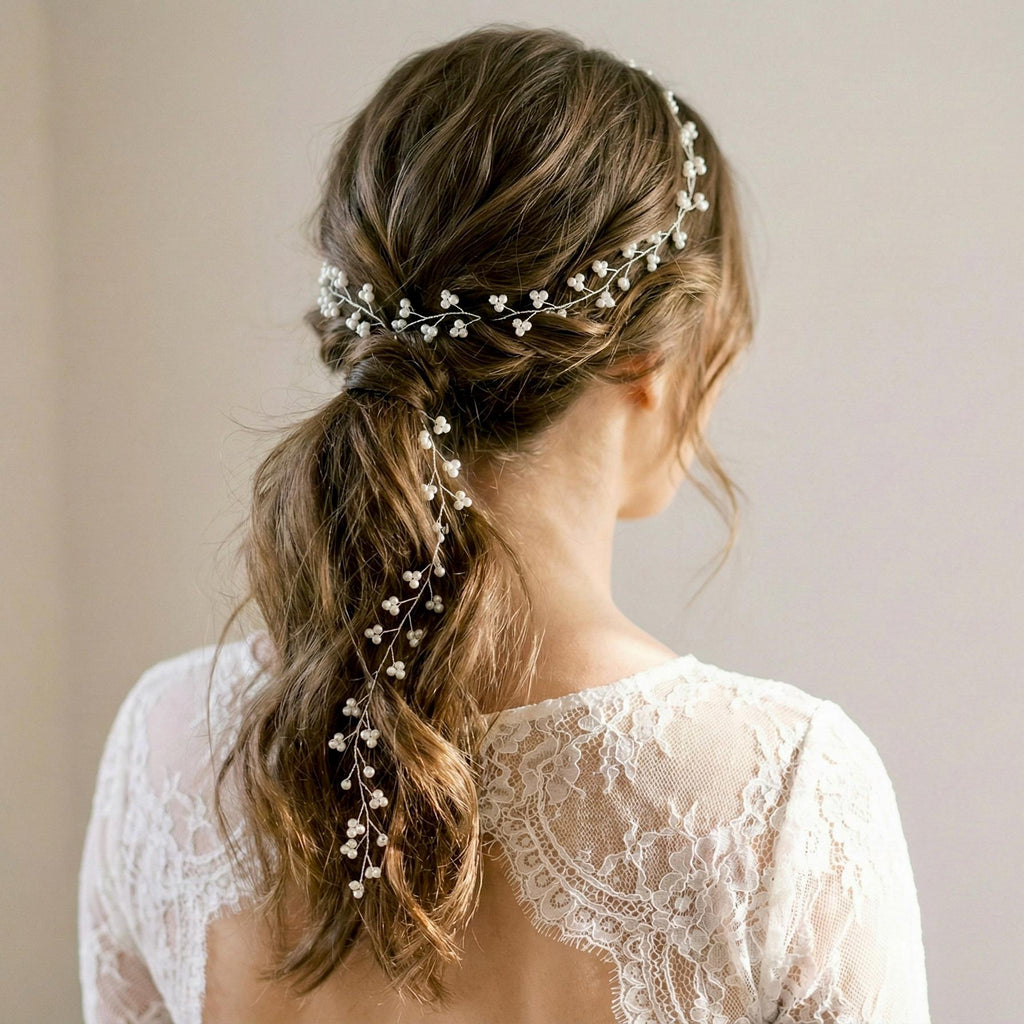Perlenzweig Haarranke in Gold oder Silber für Bräute - AVYRAA BRIDAL