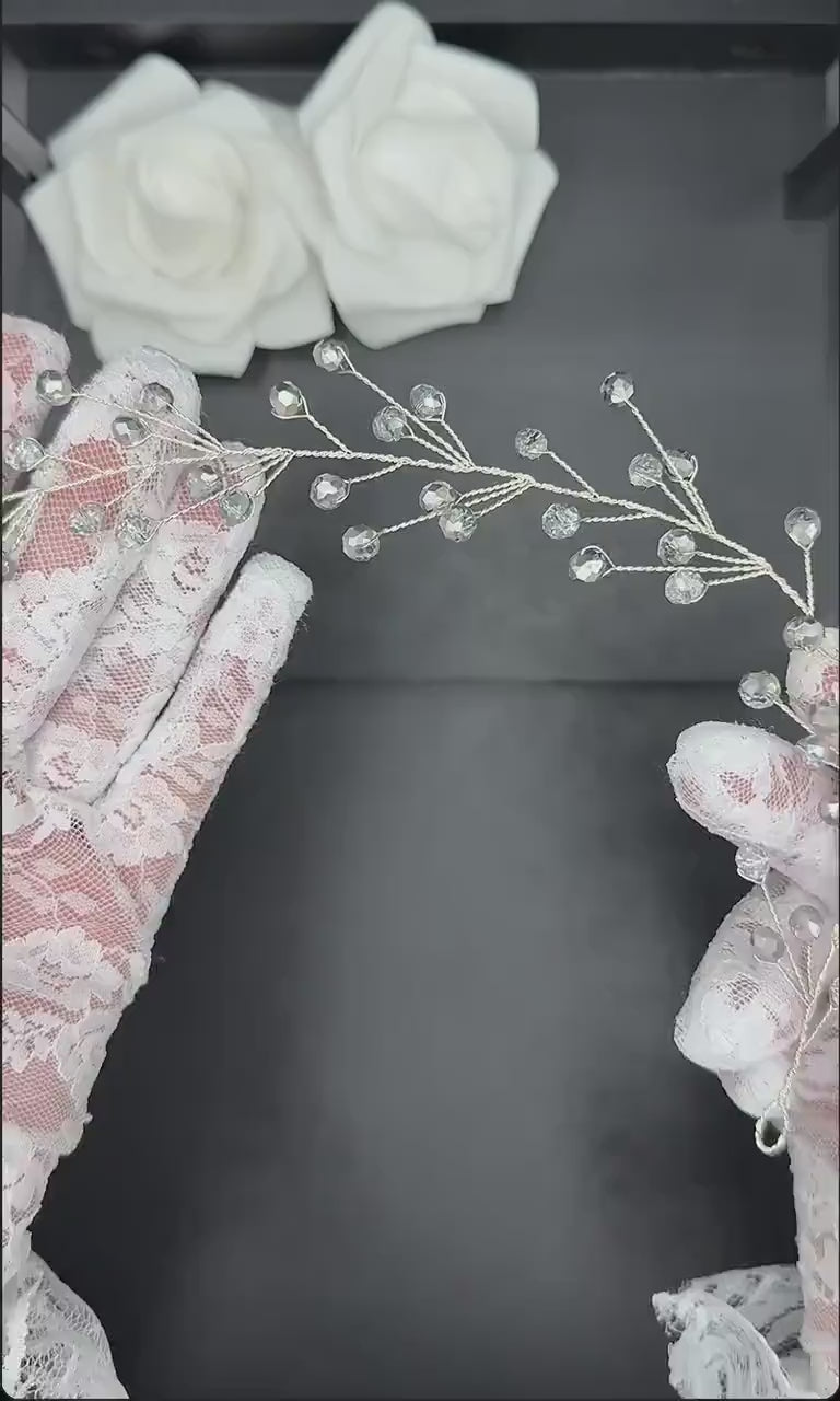 Bicolor Kristall Haarranke mit Silberdraht
