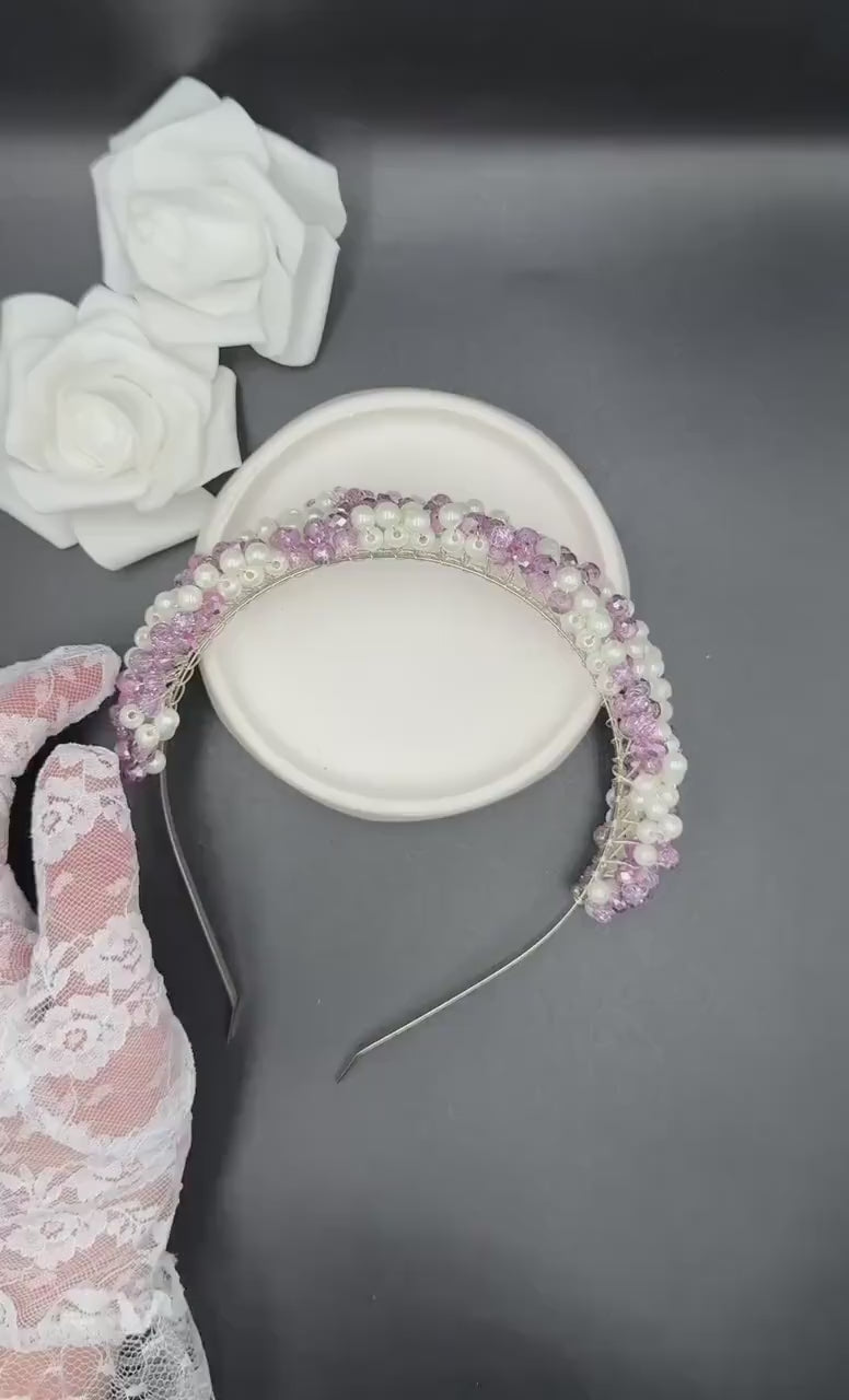 Rosa Kristall Tiara mit Perlen für Bräute