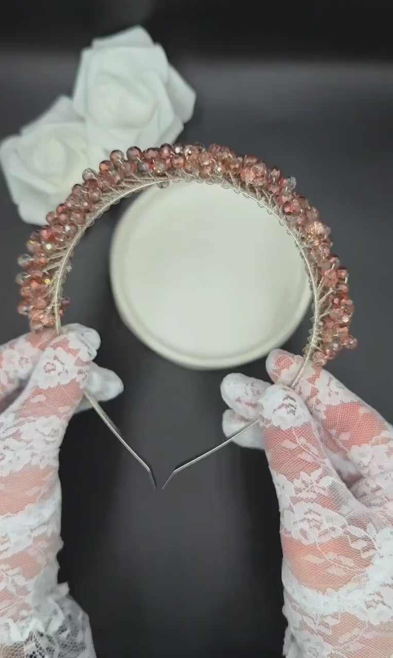 Champagner Kristall Tiara mit Roségold-Schimmer