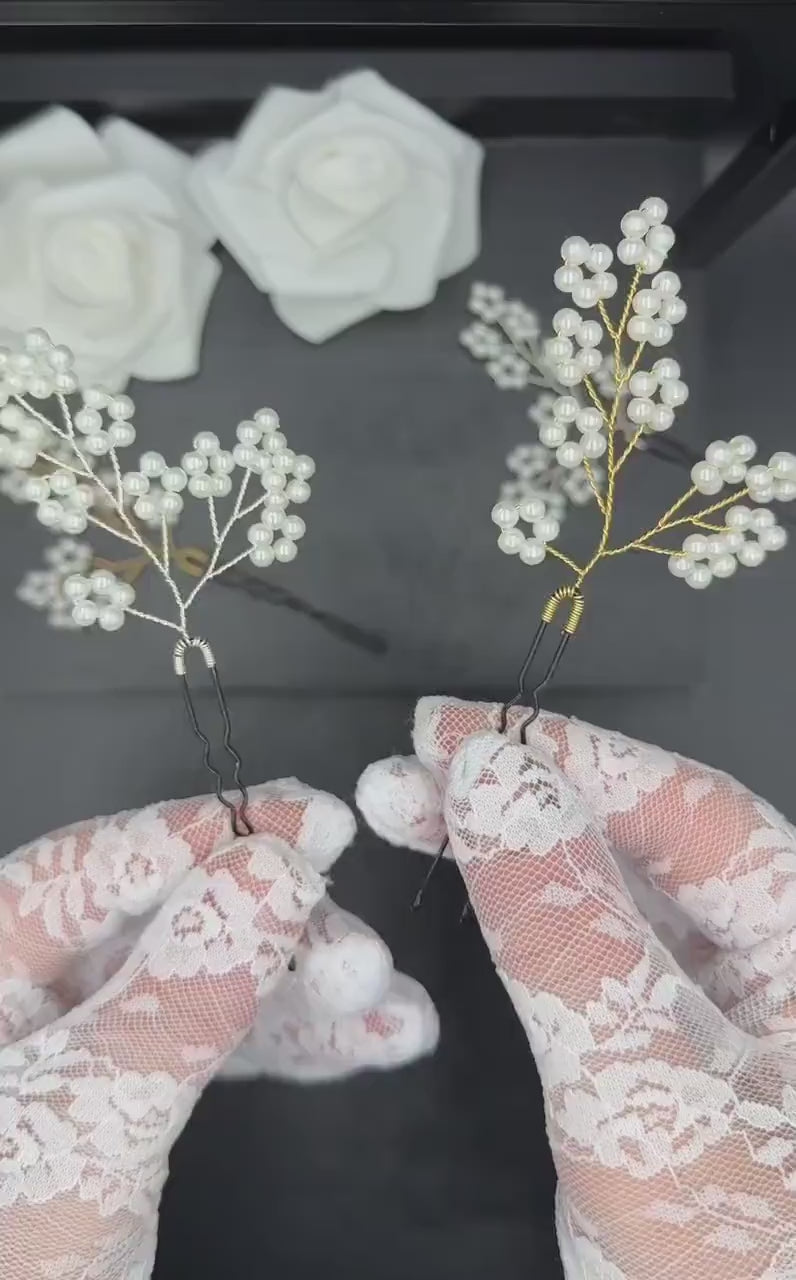 Perlenblüten Haarnadeln in Gold oder Silber für Hochzeit