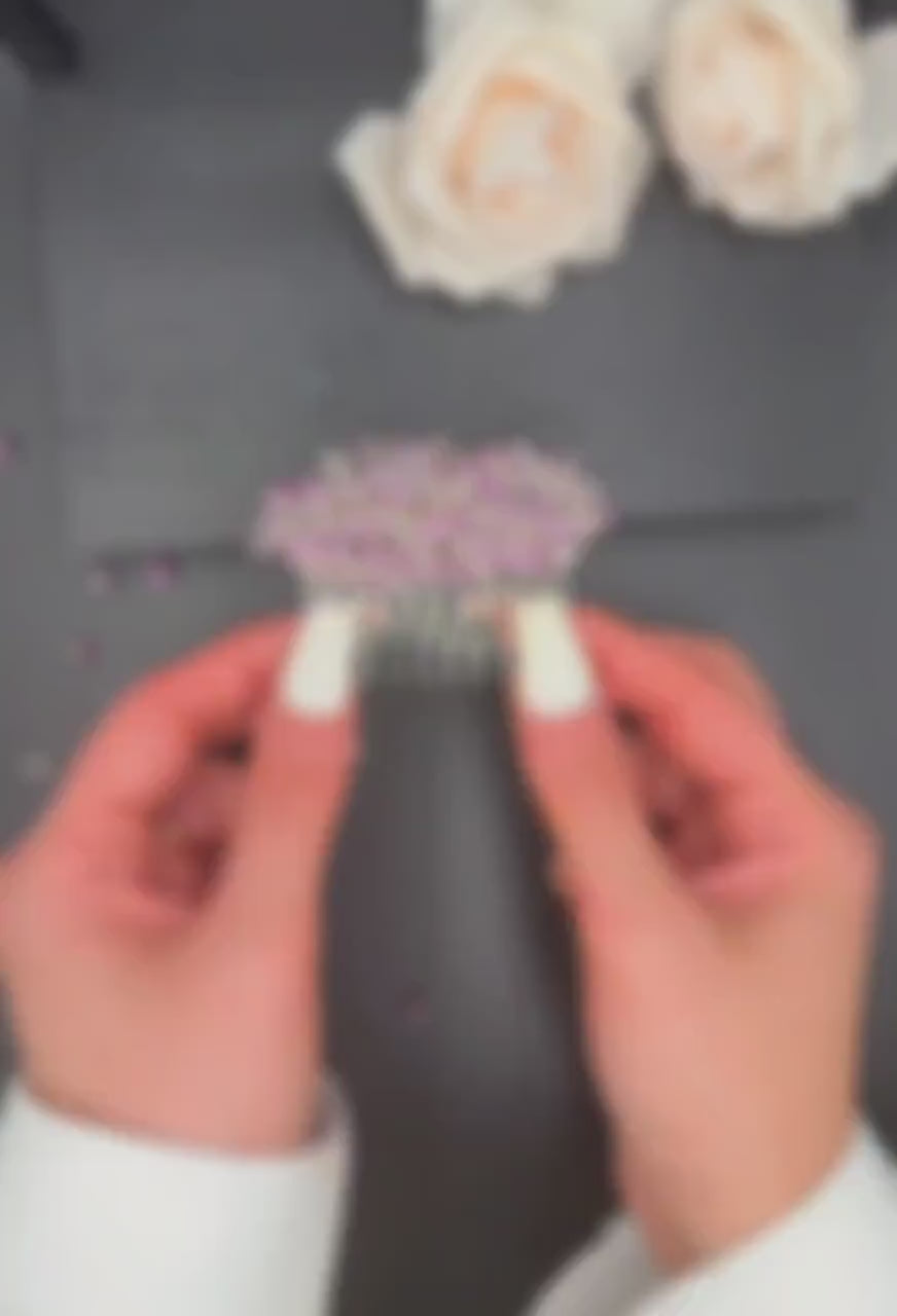 Rosé Kristall Haarkamm mit klaren Glasperlen