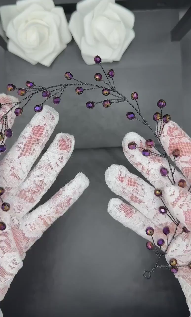Violette Kristall Haarranke mit Iris Schimmer