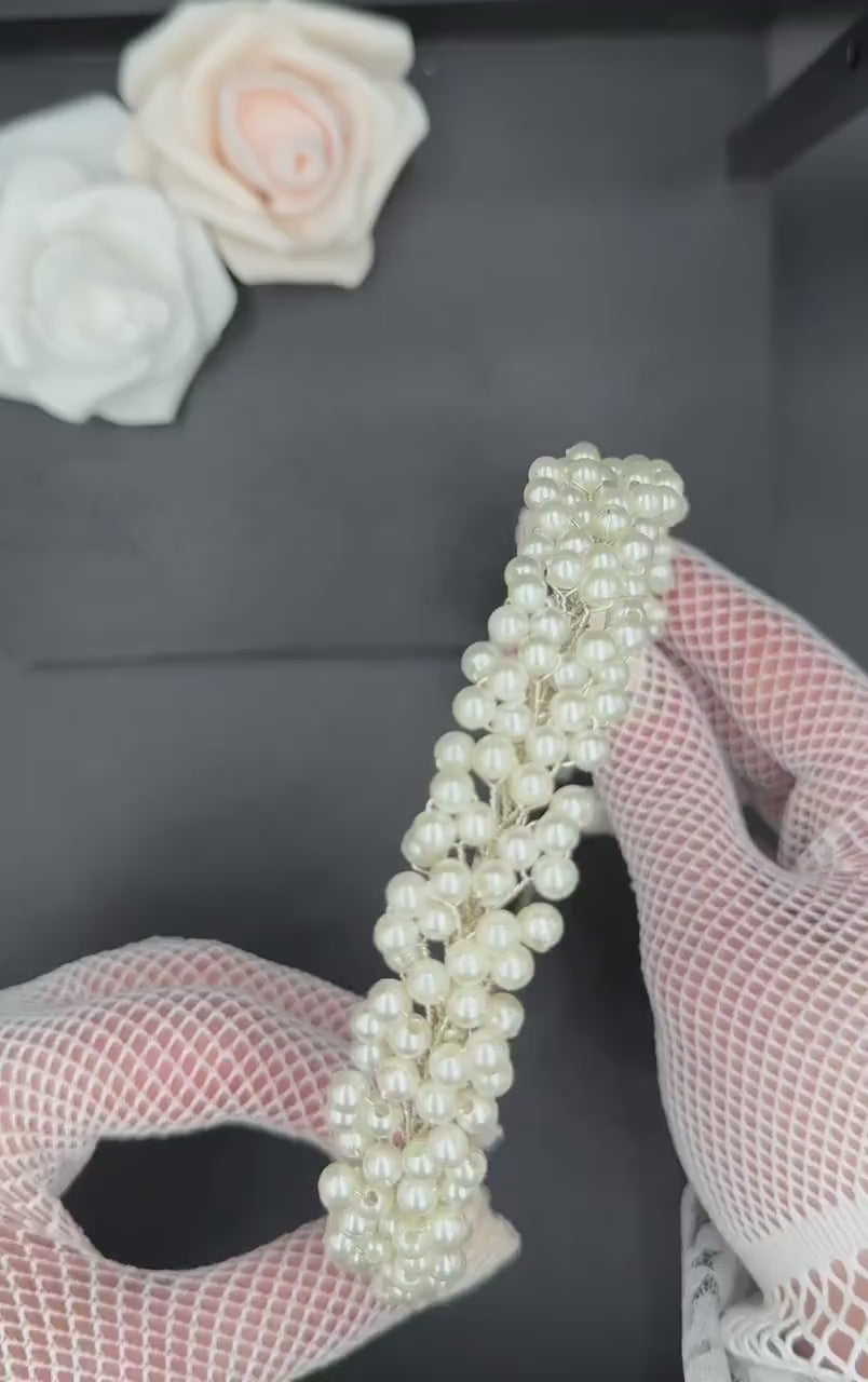 Elegante Perlen Tiara mit Kristallzweigen für Bräute