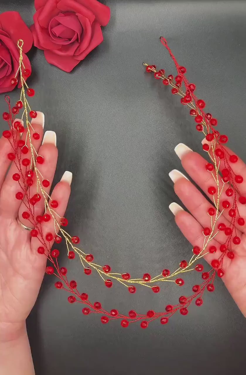 Rote Kristall Haarranke mit flexiblem Draht