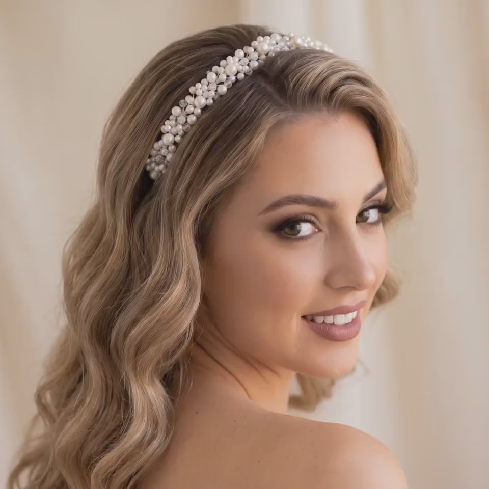 Breiter Braut-Haarreif mit Perlen und Kristallen | Handgemachter Hochzeitshaarschmuck