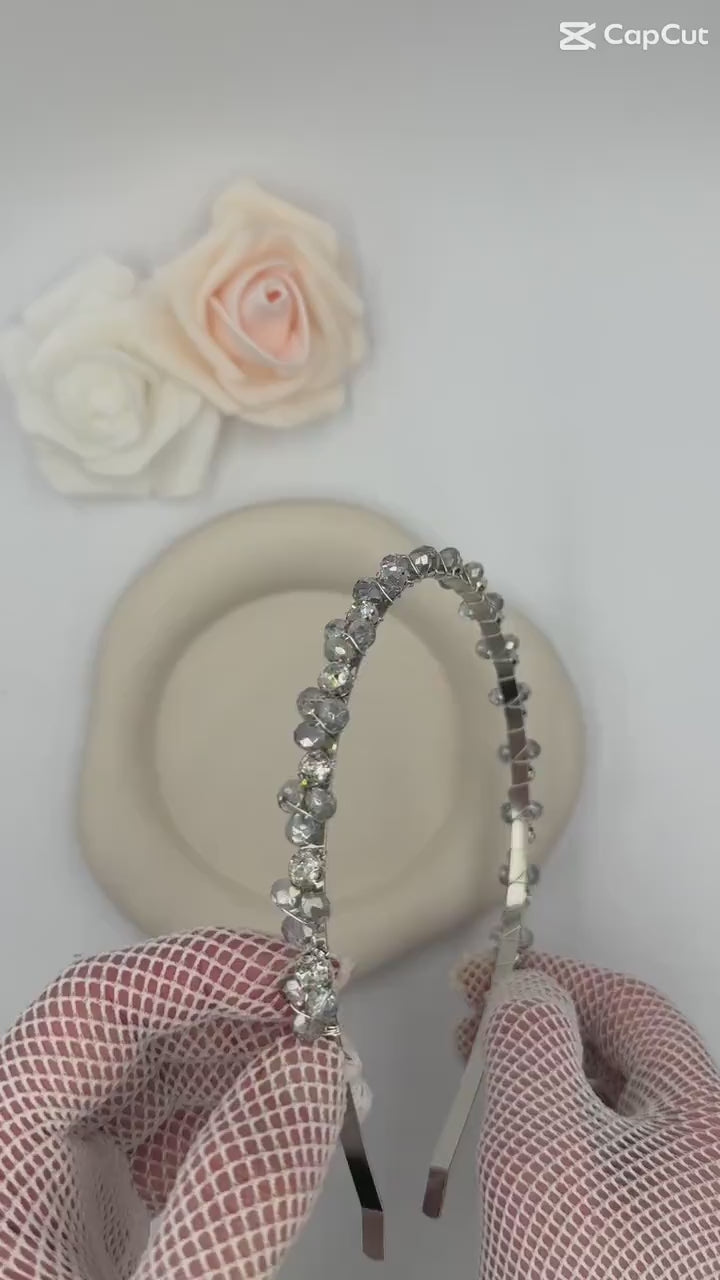 Rauchgrauer Kristall Haarreif für Brautlooks