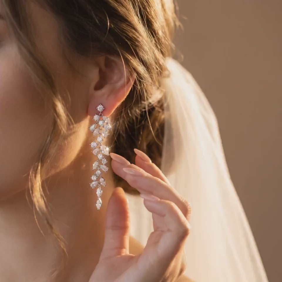 Long Crystal Bridal Earrings | Statement Wedding Drops in Gold, Rose Gold or Silver