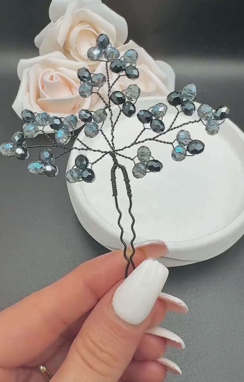Blaue Kristall Haarnadeln für elegante Brautfrisuren