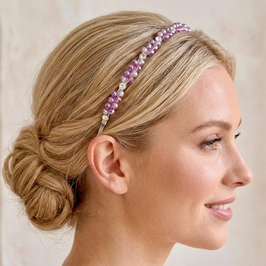 Rosa Kristall - Haarband, Handgefertigte Tiara mit rosafarbenen Kristallen, Bridal Hair Crown, Elegant Hochzeits Haarreif - AVYRAA BRIDAL