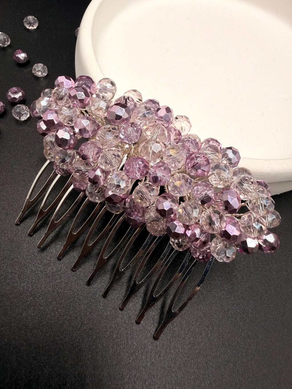 Rose Kristall Haarkamm, Handgefertigter Haar - Accessoire mit klaren & rosafarbenen Glasperlen, Braut, Hochzeit, Party, Alltag - AVYRAA BRIDAL