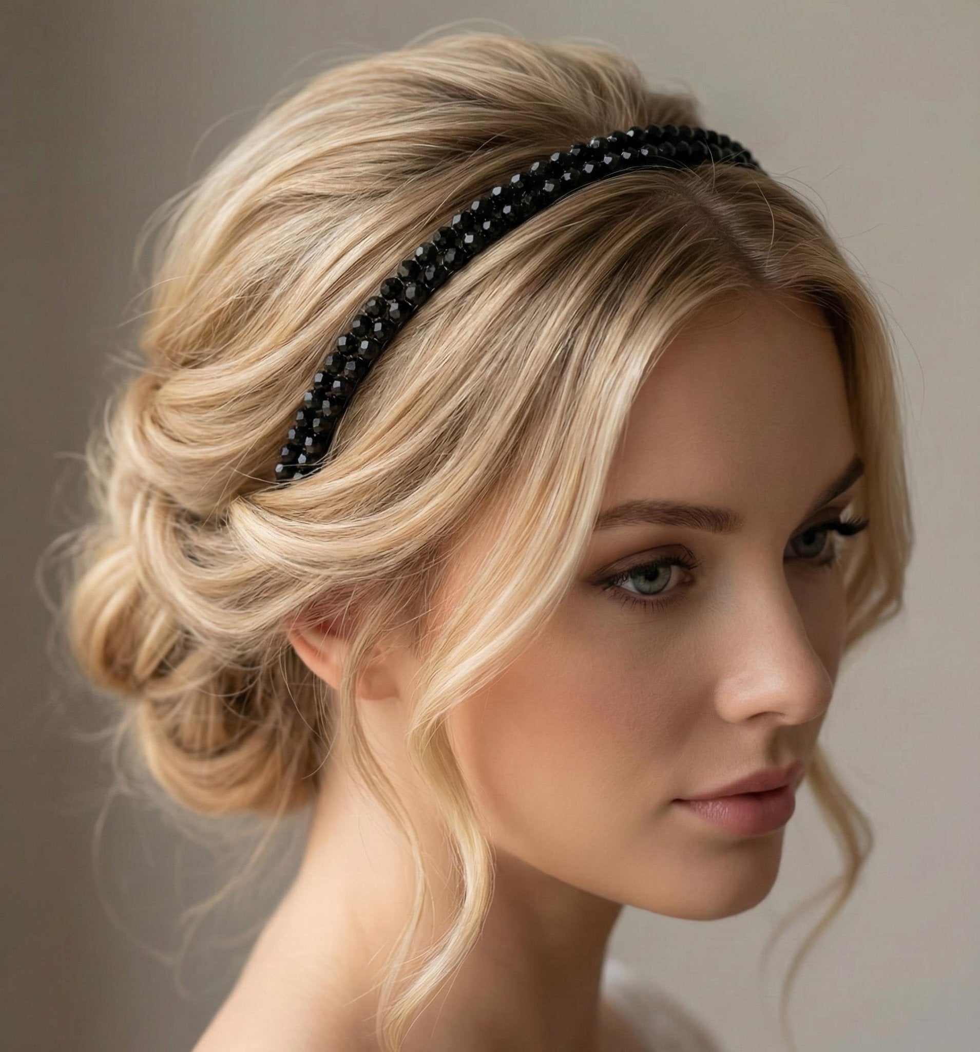 Schwarzer Kristall Braut Haarreif – Zarter handgefertigter Haarreif mit facettierten schwarzen Kristallen, eleganter Luxus Haarschmuck - AVYRAA BRIDAL