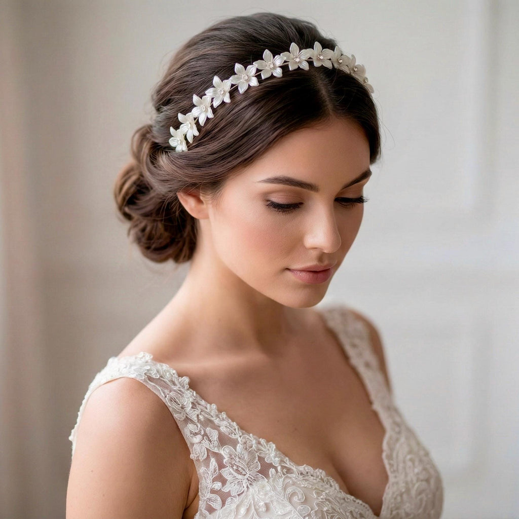 Weißer Blüten Haarschmuck mit Kristallen für Bräute - AVYRAA BRIDAL