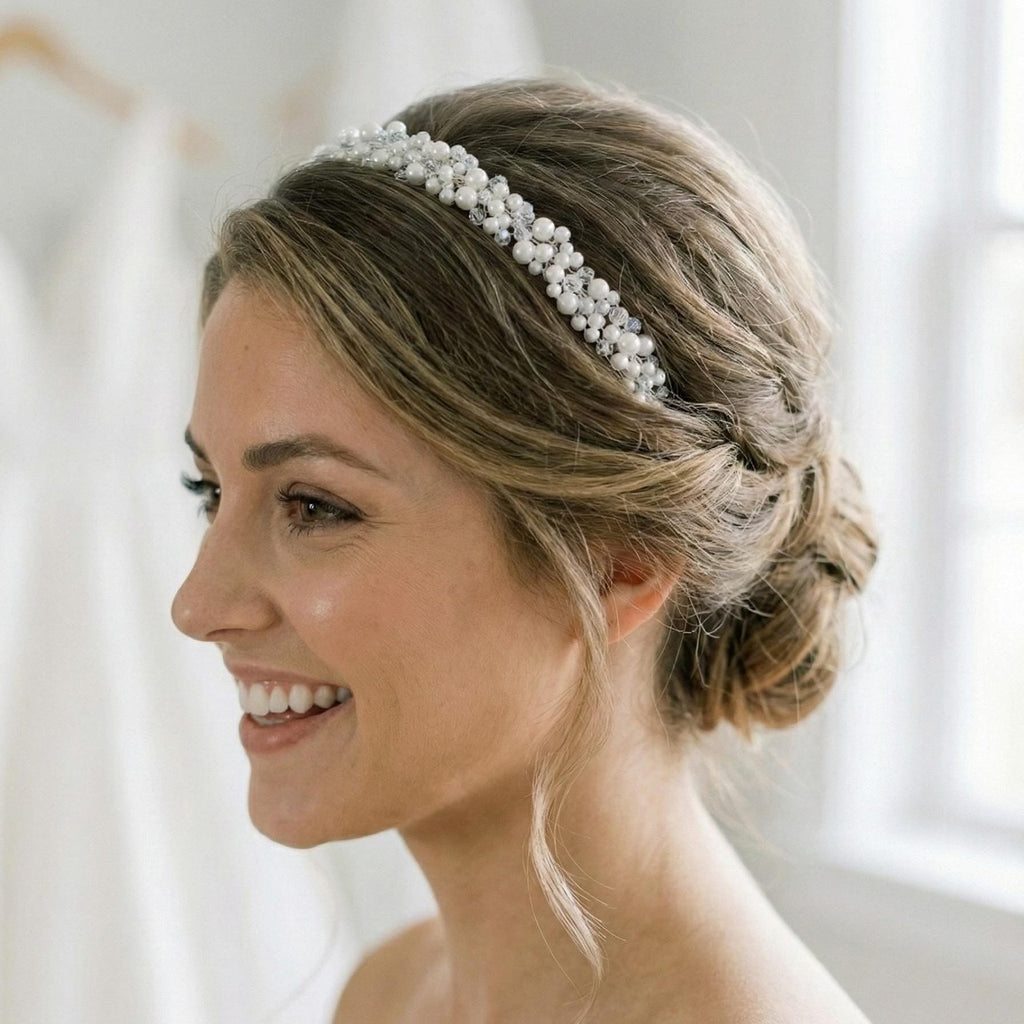 Zarte Braut Tiara mit Perlen und Kristallen - AVYRAA BRIDAL