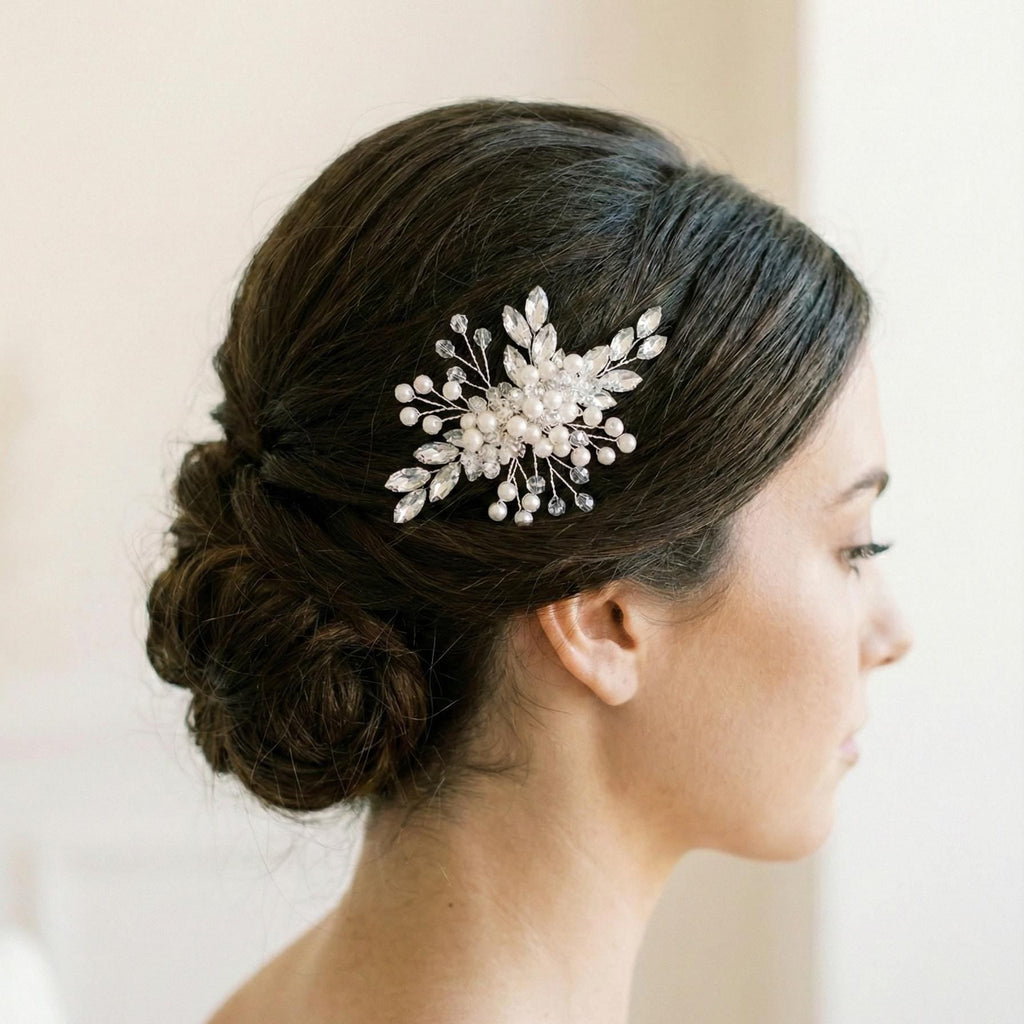 Zarter Braut Haarkamm mit Kristallen und Perlen - AVYRAA BRIDAL